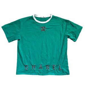 Vtg 80s CC Cruise T-Shirt Women M Green Turqoise Logo Relaxed Fit Embroidered
